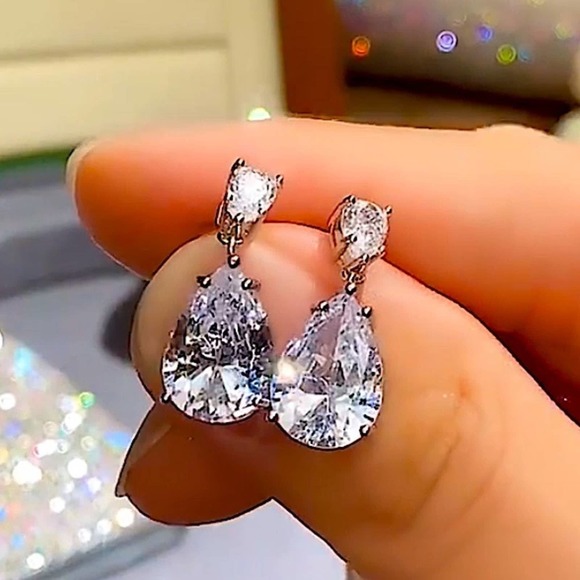 Sterling Silver Pear Drop Diamond Earrings - Picture 9 of 11